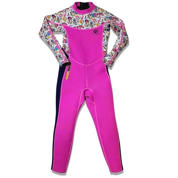 X-Manta Pink & Blue One-Piece Long Sleeve Girls Diving Snorkleing Wetsuit - Picture 2 of 8